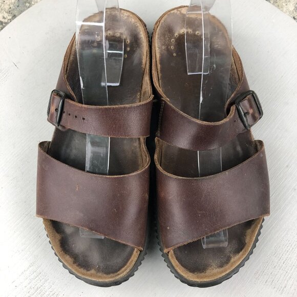 Mephisto Men\'s Size 8.5-9** Brown Leather Buckle Open Toe Slip On Slides Sandals main image 4